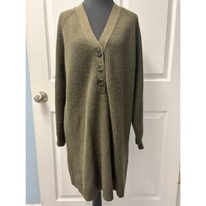 Madewell Women's Sweater Dress V-Neck Wool Blend Pullover Green Buttons Size M